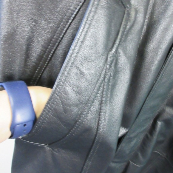 Charles Klein Genuine Leather Trench Coat Men XL Black Full Length Gothic 2320 - Picture 14 of 16